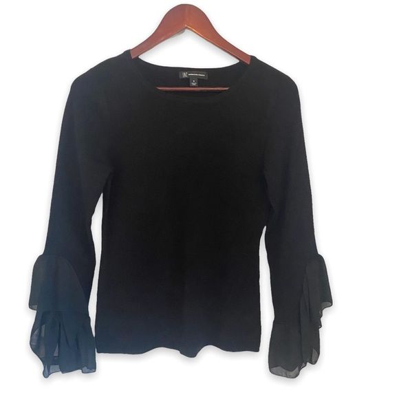 COPY - #10 INC International concepts women’s black crewneck long sleeve with f… - Picture 1 of 11